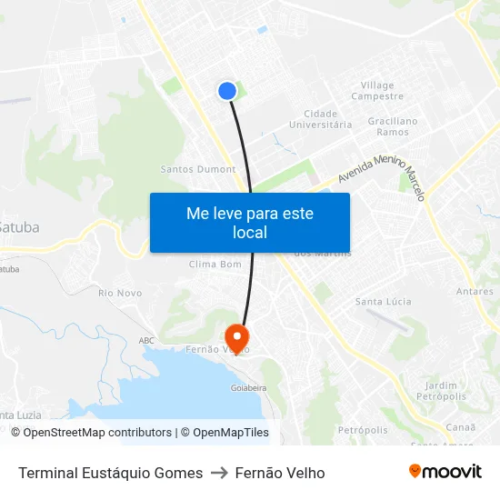 Terminal Eustáquio Gomes to Fernão Velho map