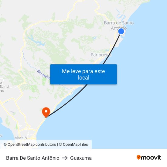 Barra De Santo Antônio to Guaxuma map