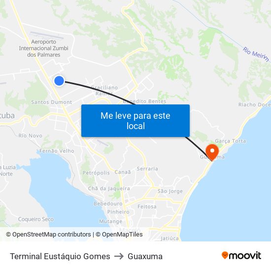 Terminal Eustáquio Gomes to Guaxuma map