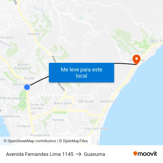 Avenida Fernandes Lima 1145 to Guaxuma map