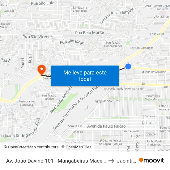Av. João Davino 101 - Mangabeiras Maceió - Al Brasil to Jacintinho map