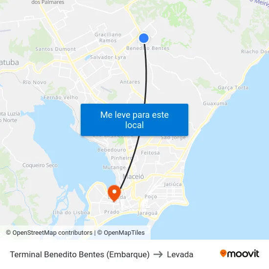 Terminal Benedito Bentes (Embarque) to Levada map