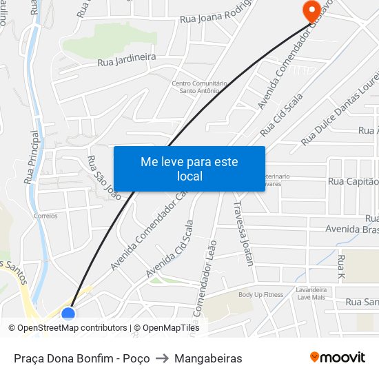 Praça Dona Bonfim - Poço to Mangabeiras map