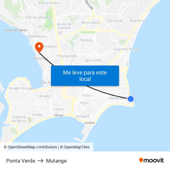Ponta Verde to Mutange map