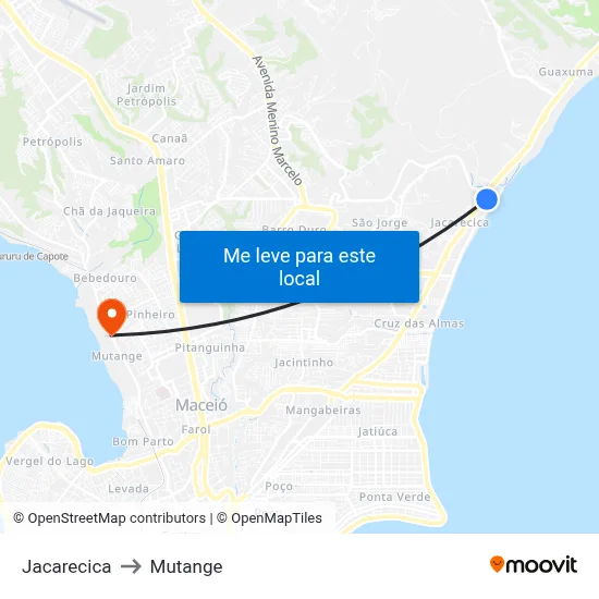 Jacarecica to Mutange map
