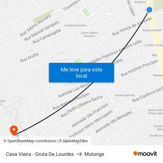 Casa Vieira - Gruta De Lourdes to Mutange map