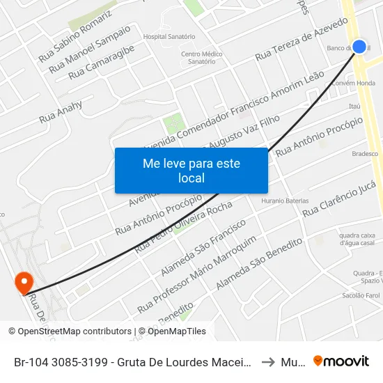 Br-104 3085-3199 - Gruta De Lourdes Maceió - Al República Federativa Do Brasil to Mutange map