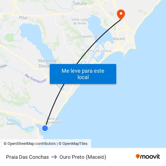 Praia Das Conchas to Ouro Preto (Maceió) map