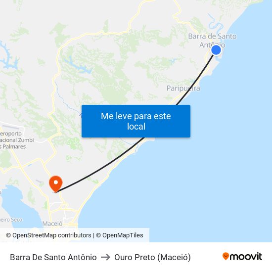 Barra De Santo Antônio to Ouro Preto (Maceió) map