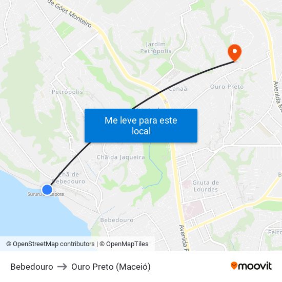 Bebedouro to Ouro Preto (Maceió) map
