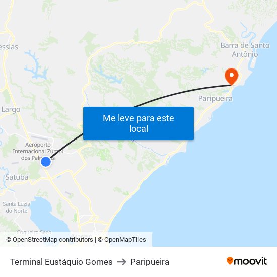 Terminal Eustáquio Gomes to Paripueira map