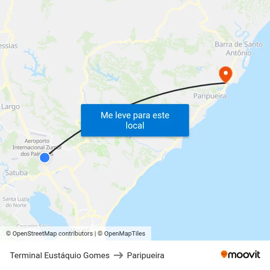 Terminal Eustáquio Gomes to Paripueira map