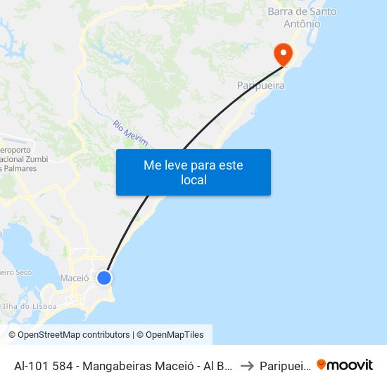 Al-101 584 - Mangabeiras Maceió - Al Brasil to Paripueira map
