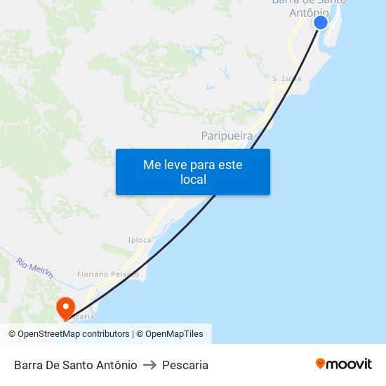 Barra De Santo Antônio to Pescaria map