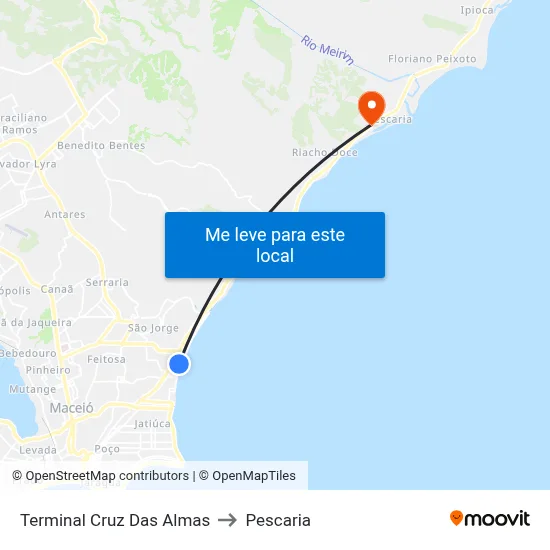 Terminal Cruz Das Almas to Pescaria map