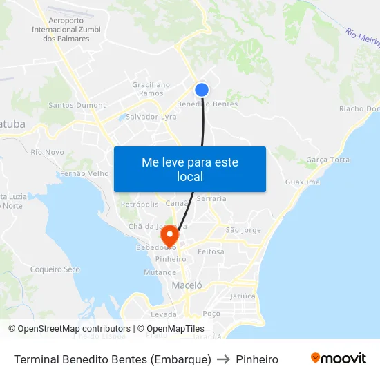 Terminal Benedito Bentes (Embarque) to Pinheiro map