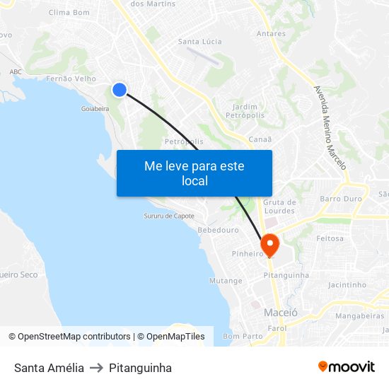 Santa Amélia to Pitanguinha map