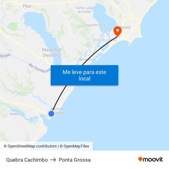 Quebra Cachimbo to Ponta Grossa map