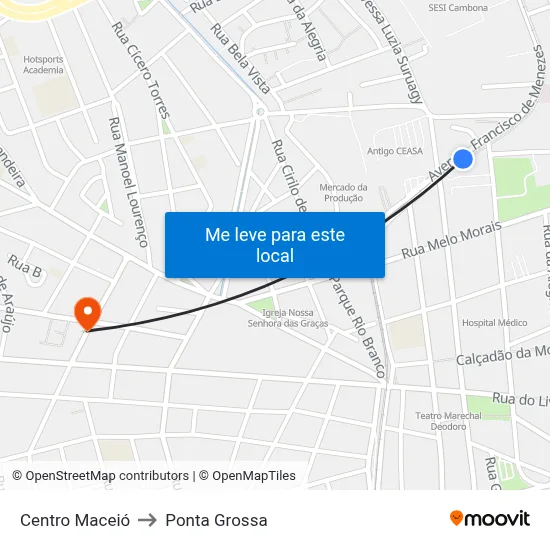 Centro Maceió to Ponta Grossa map