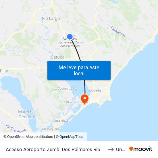 Acesso Aeroporto Zumbi Dos Palmares Rio Largo - Alagoas Brasil to Uncisal map