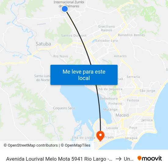 Avenida Lourival Melo Mota 5941 Rio Largo - Alagoas 57100-000 Brasil to Uncisal map