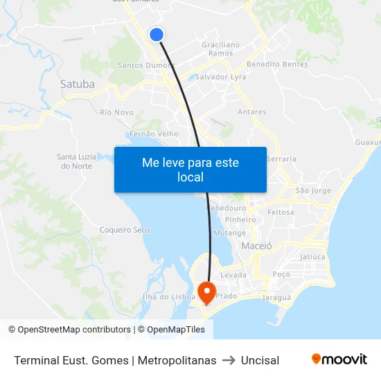 Terminal Eust. Gomes | Metropolitanas to Uncisal map