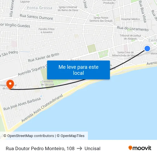 Rua Doutor Pedro Monteiro, 108 to Uncisal map