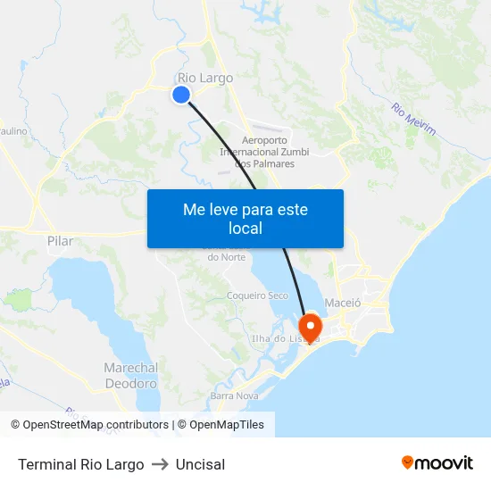 Terminal Rio Largo to Uncisal map