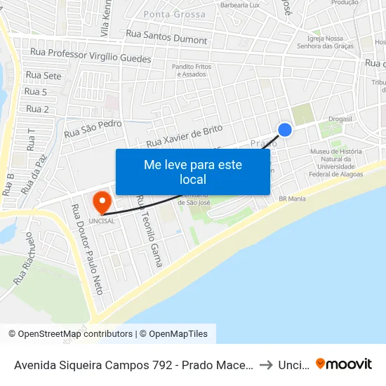Avenida Siqueira Campos 792 - Prado Maceió - Al Brasil to Uncisal map