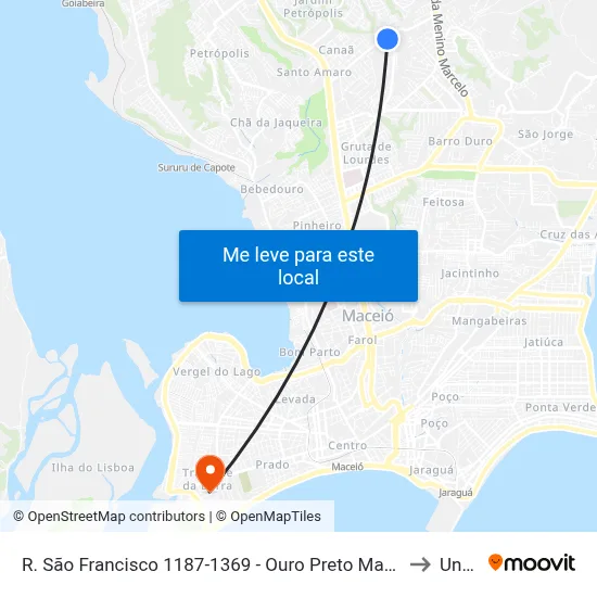 R. São Francisco 1187-1369 - Ouro Preto Maceió - Al 57062-016 Brasil to Uncisal map