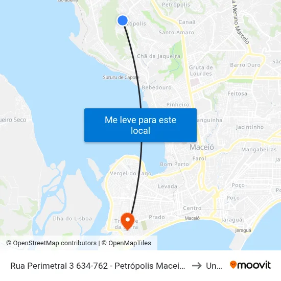 Rua Perimetral 3 634-762 - Petrópolis Maceió - Al 57062-632 Brazil to Uncisal map