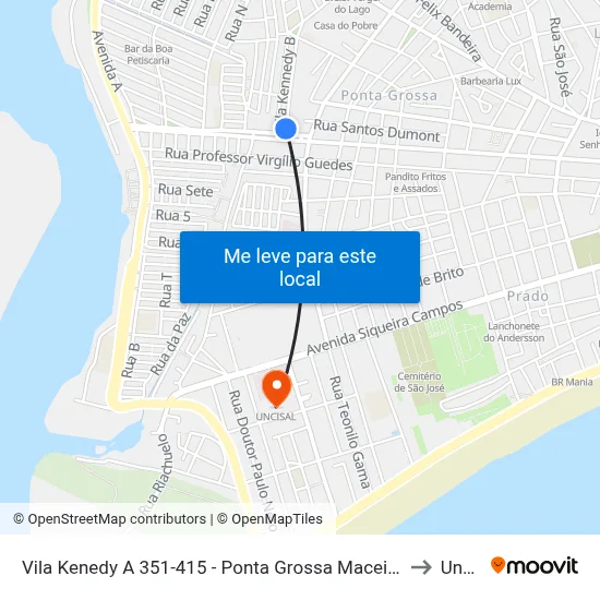 Vila Kenedy A 351-415 - Ponta Grossa Maceió - Al 57014-630 Brasil to Uncisal map