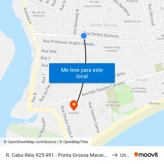 R. Cabo Réis 925-991 - Ponta Grossa Maceió - Al 57014-260 Brasil to Uncisal map