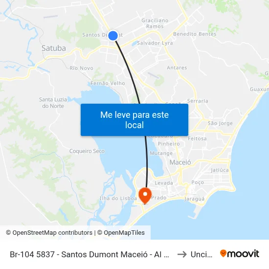 Br-104 5837 - Santos Dumont Maceió - Al Brasil to Uncisal map