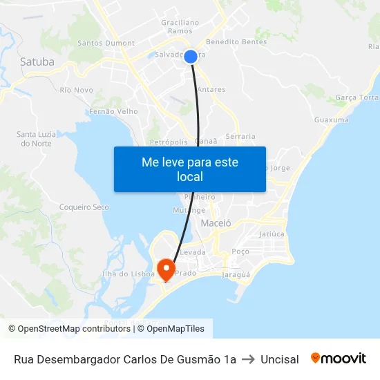 Rua Desembargador Carlos De Gusmão 1a to Uncisal map