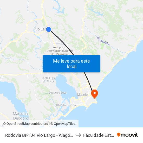 Rodovia Br-104 Rio Largo - Alagoas 57100-000 Brasil to Faculdade Estácio De Sá map