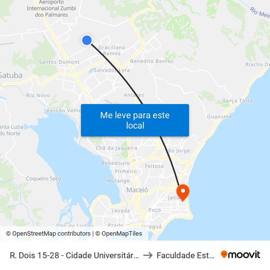 R. Dois 15-28 - Cidade Universitária Maceió - Al Brasil to Faculdade Estácio De Sá map