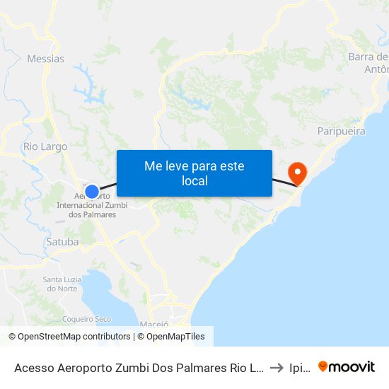 Acesso Aeroporto Zumbi Dos Palmares Rio Largo - Alagoas Brasil to Ipioca map