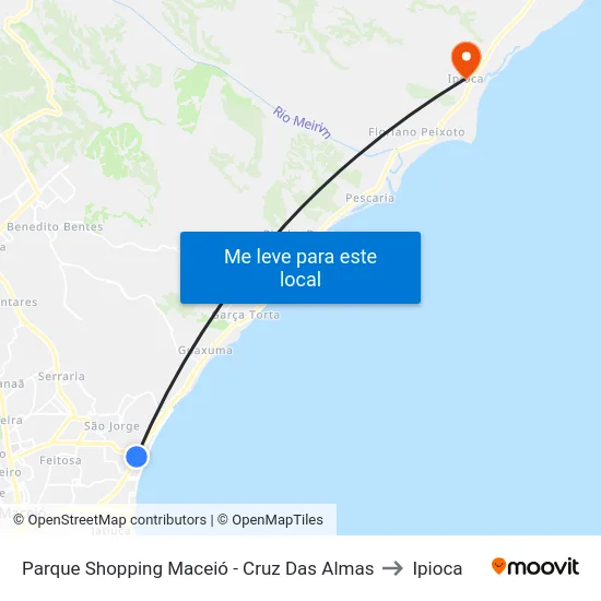 Parque Shopping Maceió - Cruz Das Almas to Ipioca map