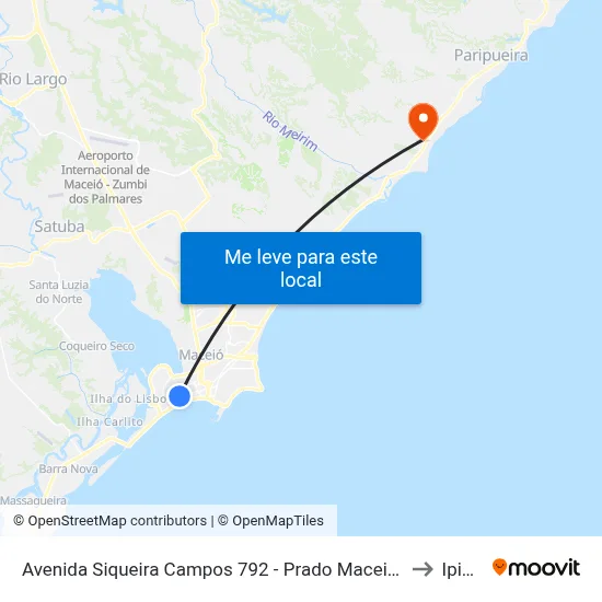 Avenida Siqueira Campos 792 - Prado Maceió - Al Brasil to Ipioca map