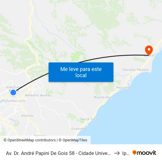 Av. Dr. André Papini De Gois 58 - Cidade Universitária Maceió - Al 57073-474 Brasil to Ipioca map