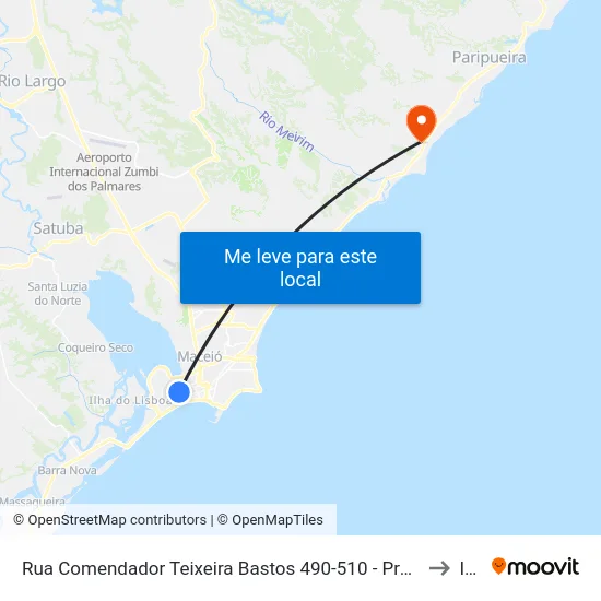 Rua Comendador Teixeira Bastos 490-510 - Prado Maceió - Al 57010-300 República Federativa Do Brasil to Ipioca map