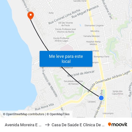 Avenida Moreira E Lima | Praça Centenário to Casa De Saúde E Clinica De Repouso Ulisses Pernambucano map