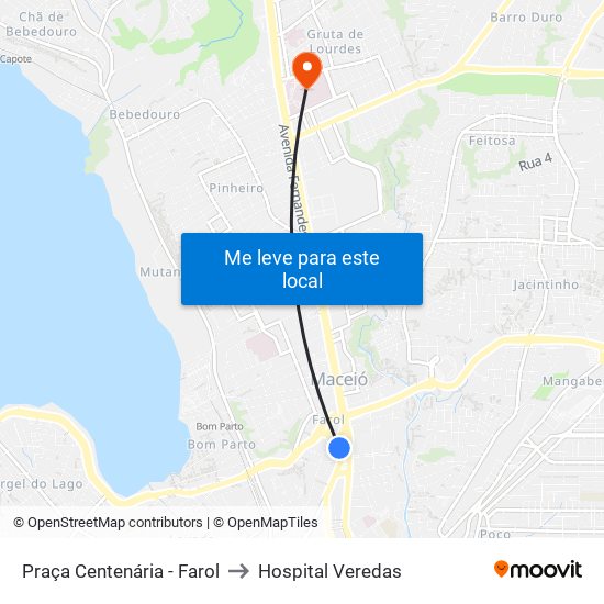 Praça Centenária - Farol to Hospital Veredas map