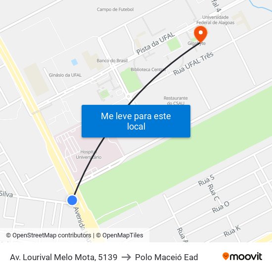 Av. Lourival Melo Mota, 5139 to Polo Maceió Ead map