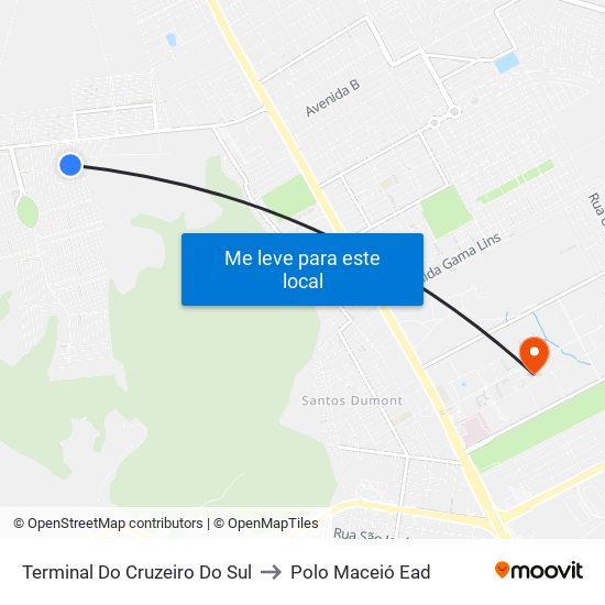Terminal Do Cruzeiro Do Sul to Polo Maceió Ead map