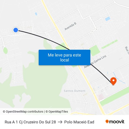 Rua A 1 Cj Cruzeiro Do Sul 28 to Polo Maceió Ead map