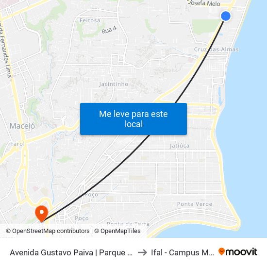 Avenida Gustavo Paiva | Parque Shopping to Ifal - Campus Maceió map