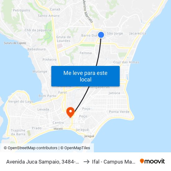 Avenida Juca Sampaio, 3484-3578 to Ifal - Campus Maceió map
