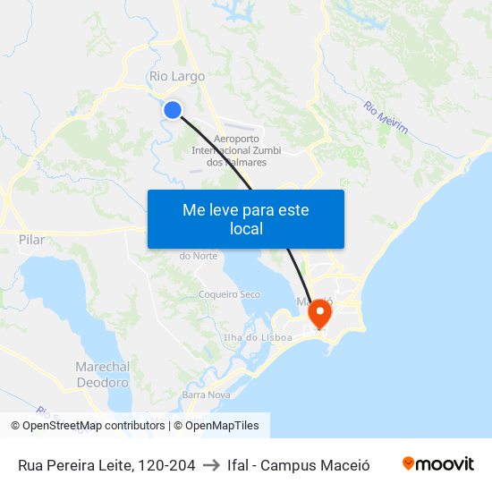 Rua Pereira Leite, 120-204 to Ifal - Campus Maceió map